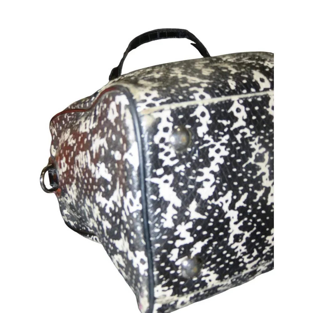 Coach 2014 Nancy Exotic Reptile Snakeskin Embossed Leather Black White Satchel